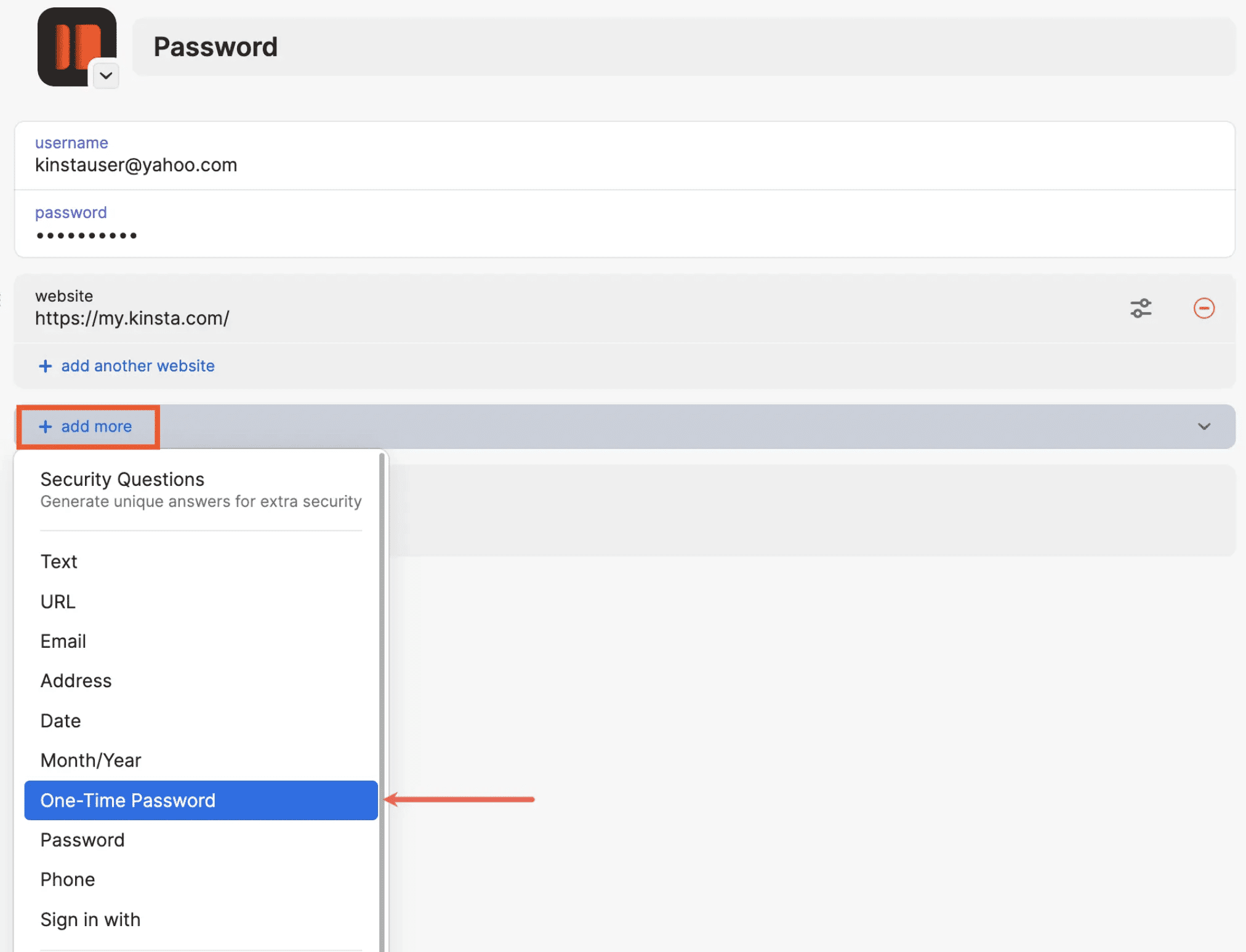 1Passwordでワンタイムパスワードを追加