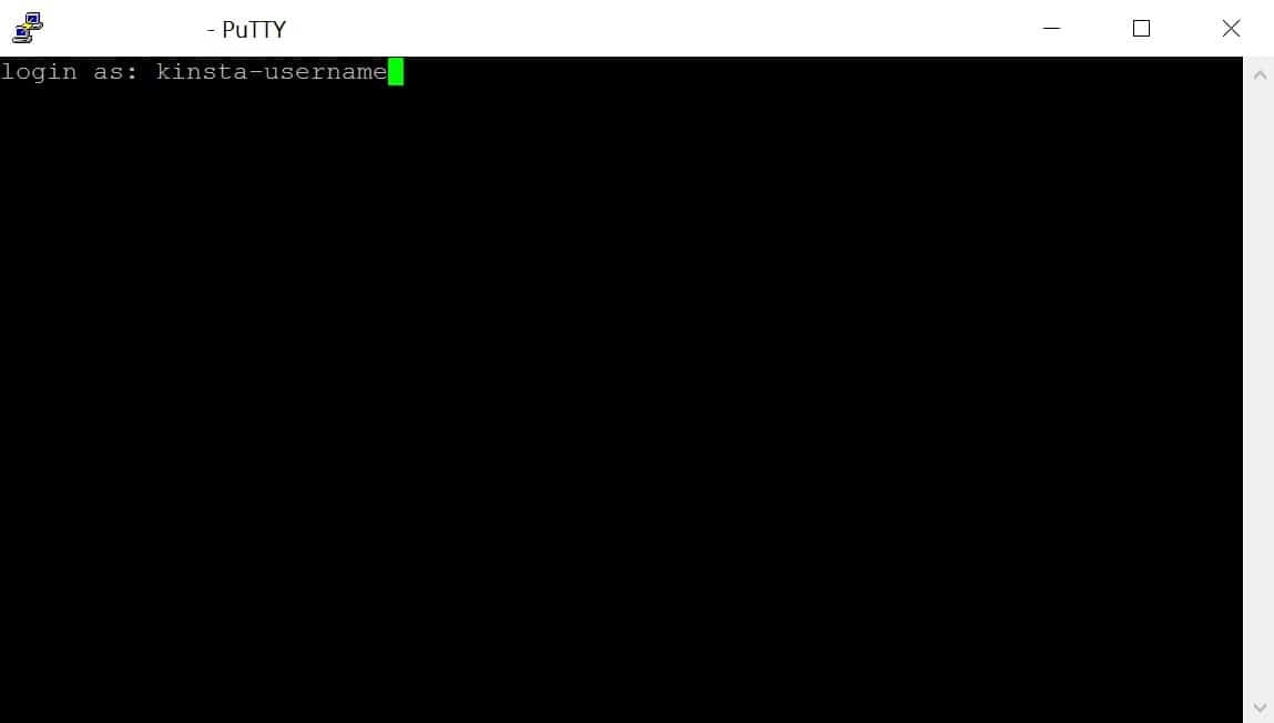 Digite seu nome de usuário Kinsta no PuTTY e pressione Enter/return.