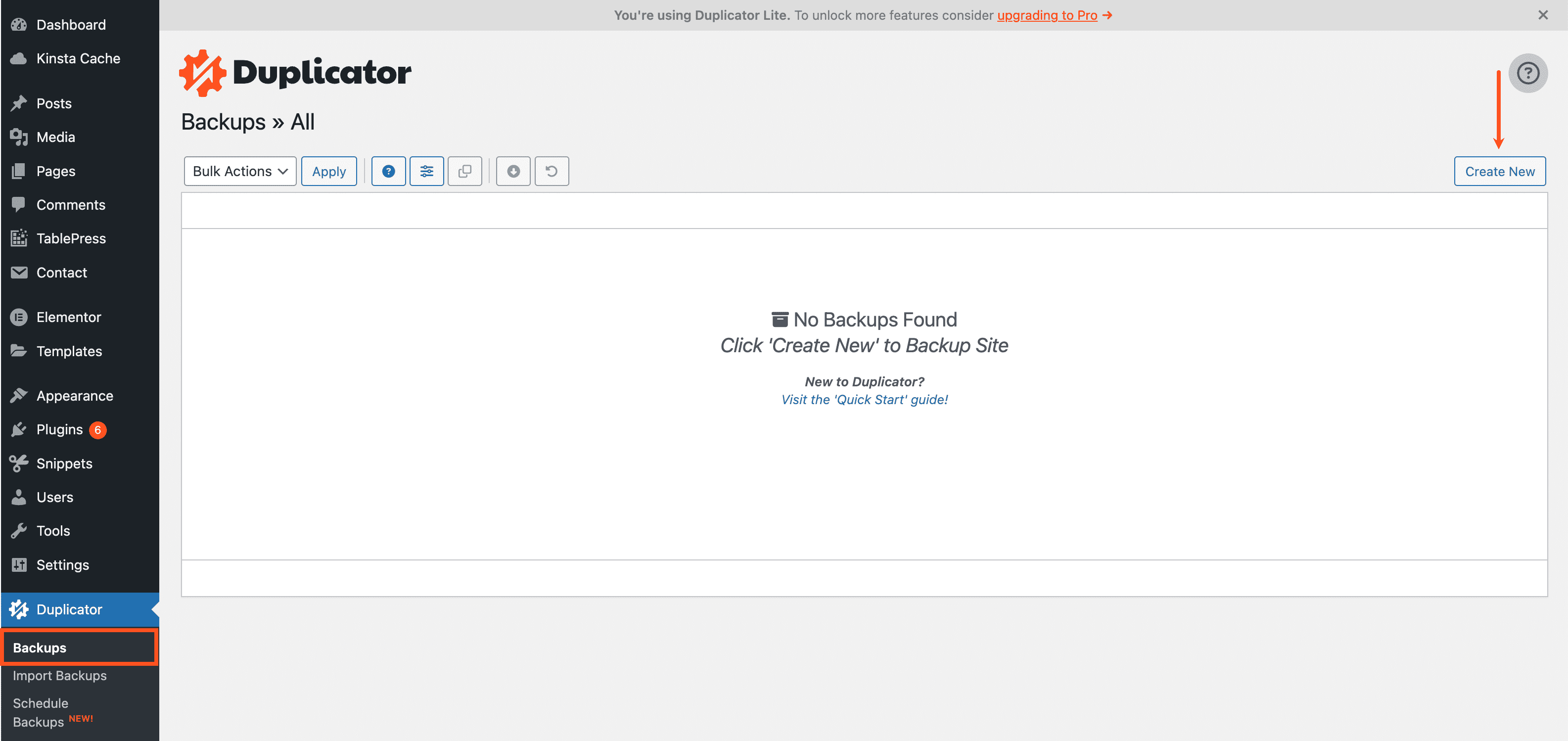 Creare un nuovo backup in Duplicator.