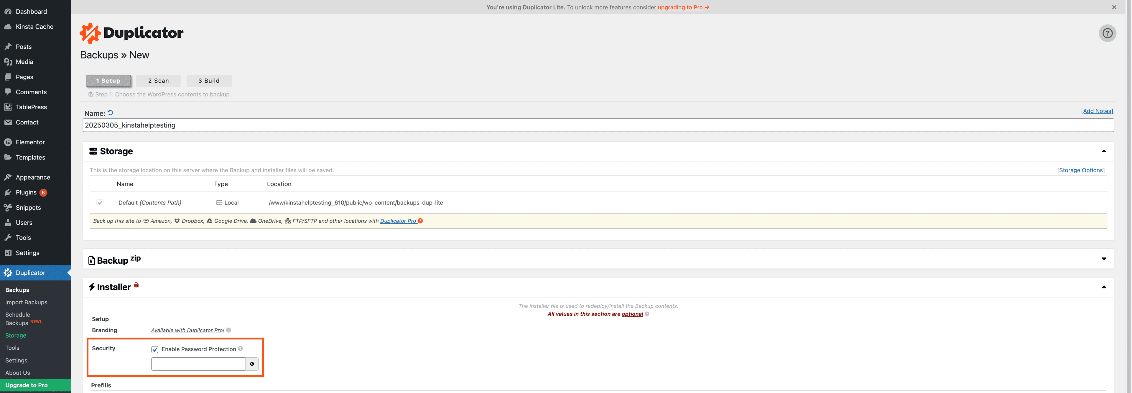 Abilita la protezione con password in Duplicator.