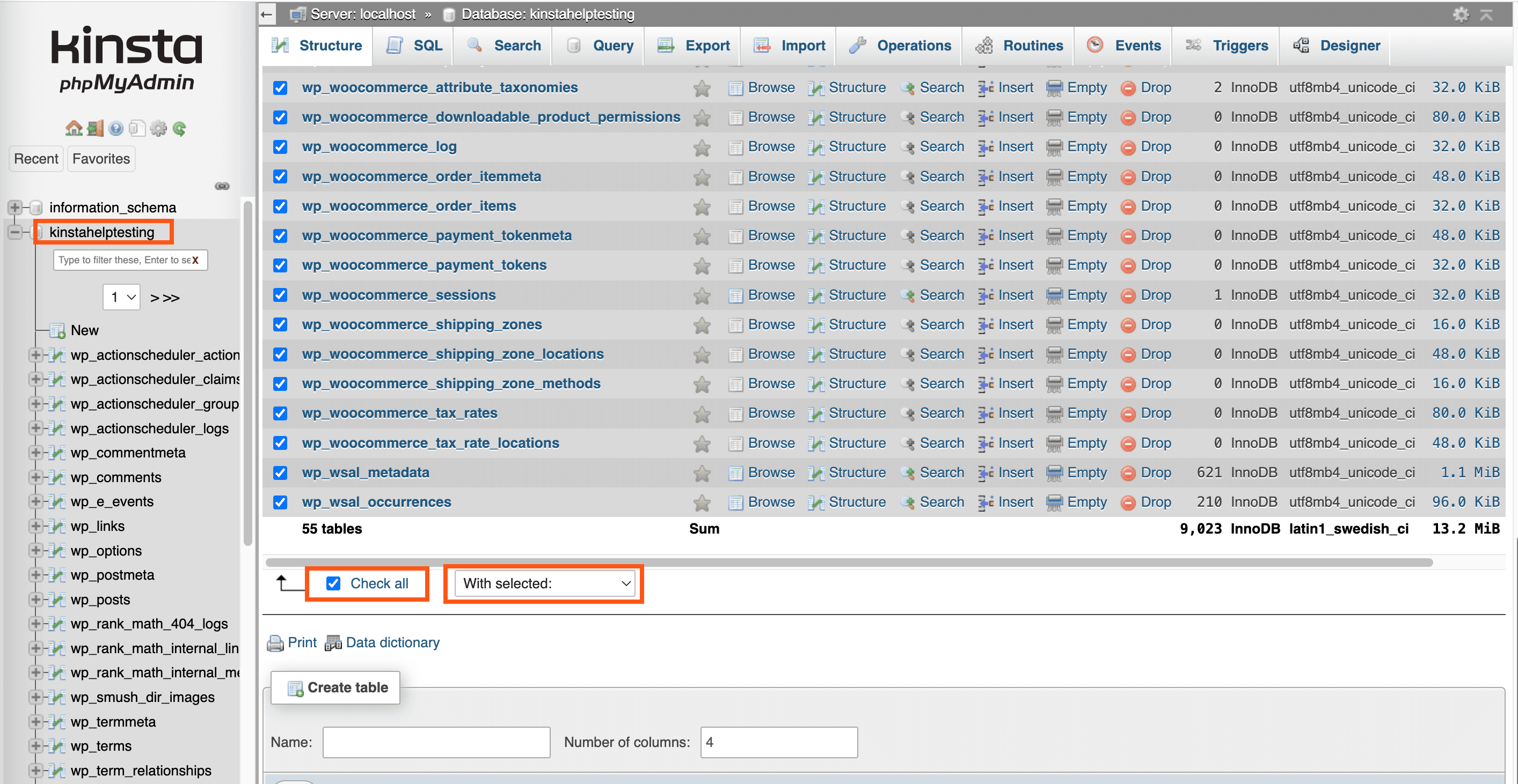Tabellen droppen in phpMyAdmin
