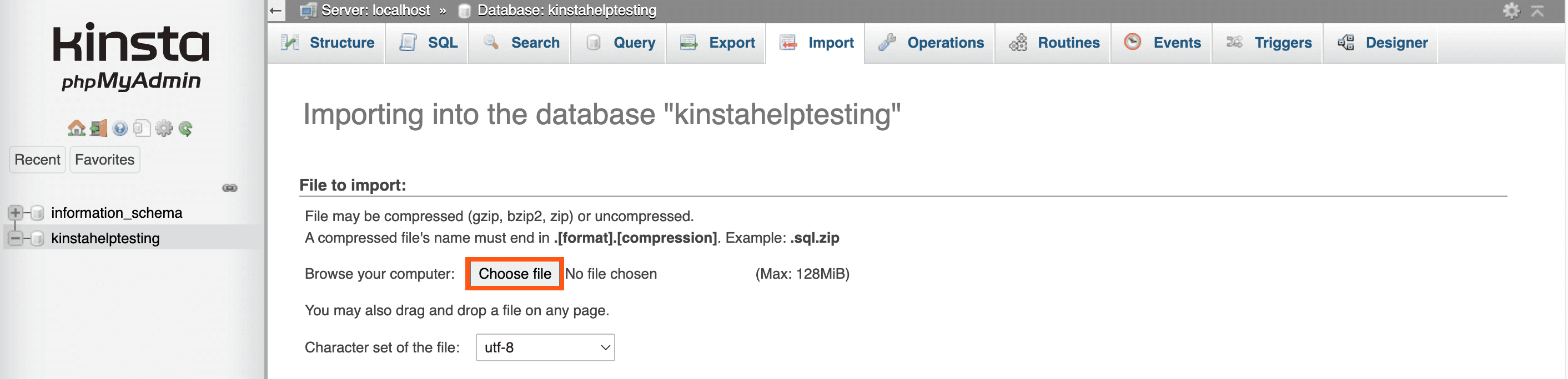 Selecteer je .sql bestand om te importeren in phpMyAdmin.