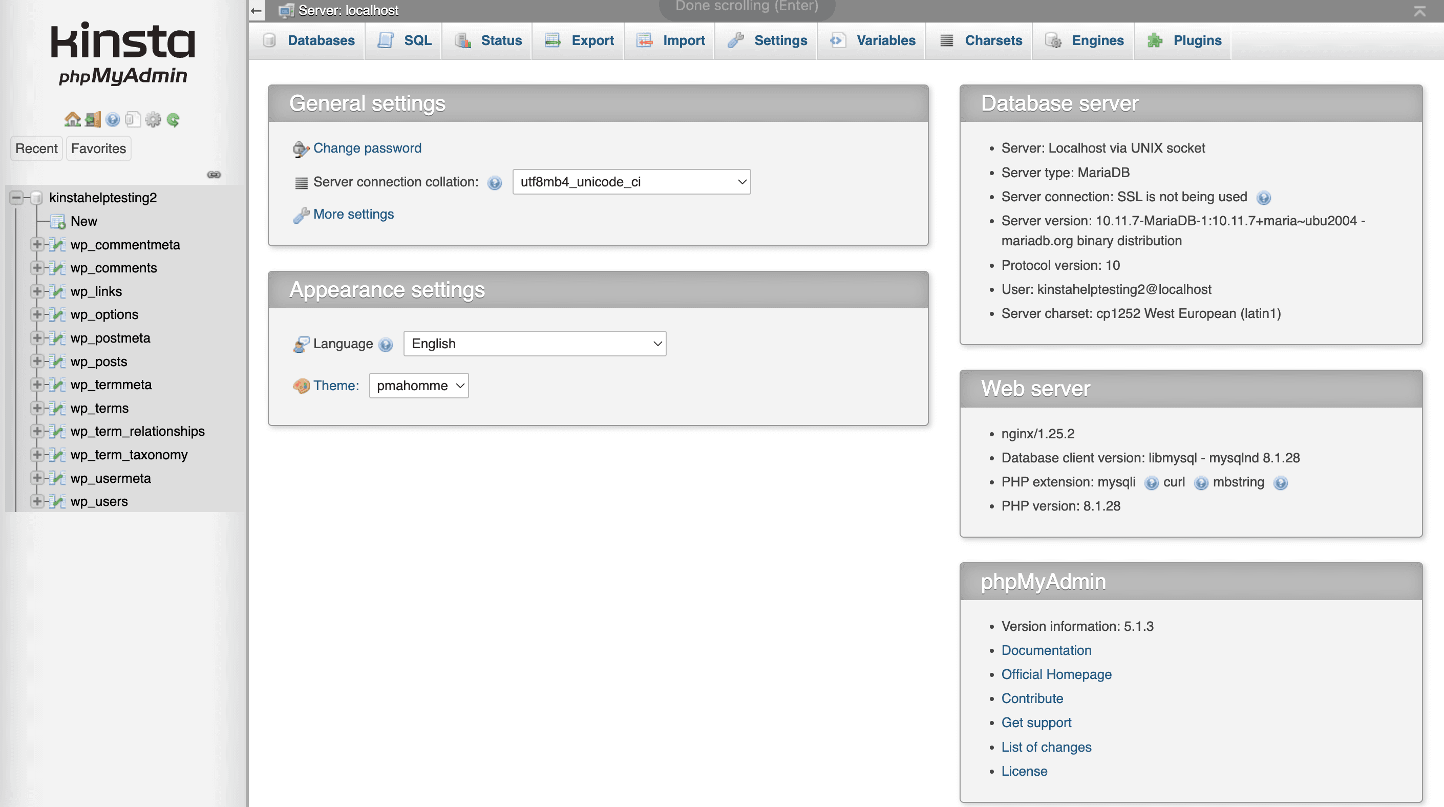 Visualizzazione del database in phpMyAdmin.