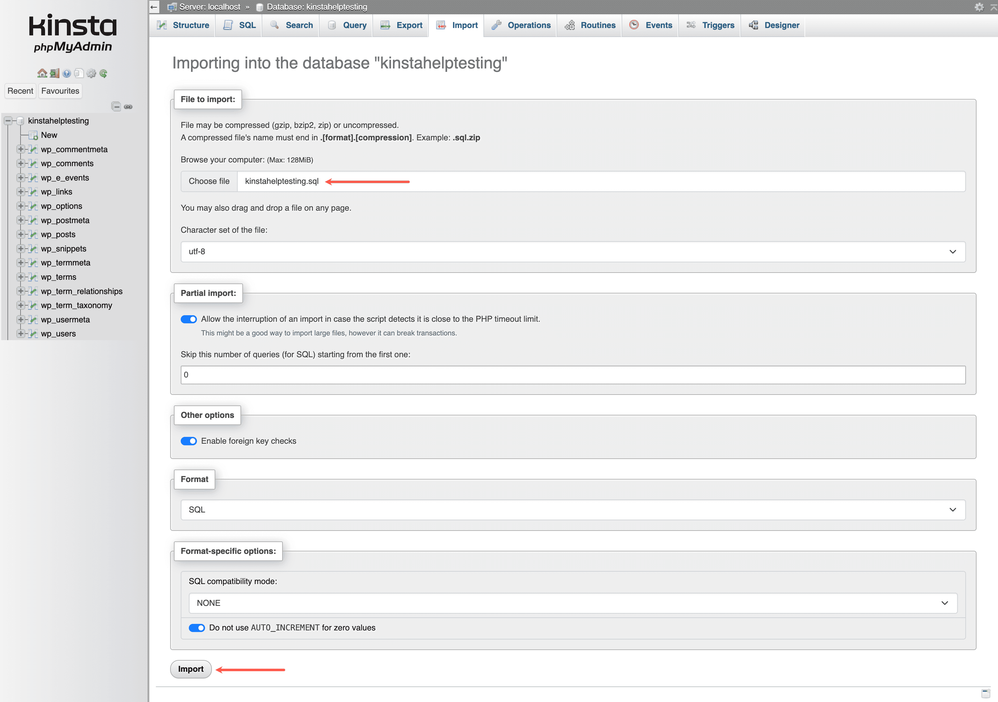 Importiere eine MySQL-Datenbank über phpMyAdmin