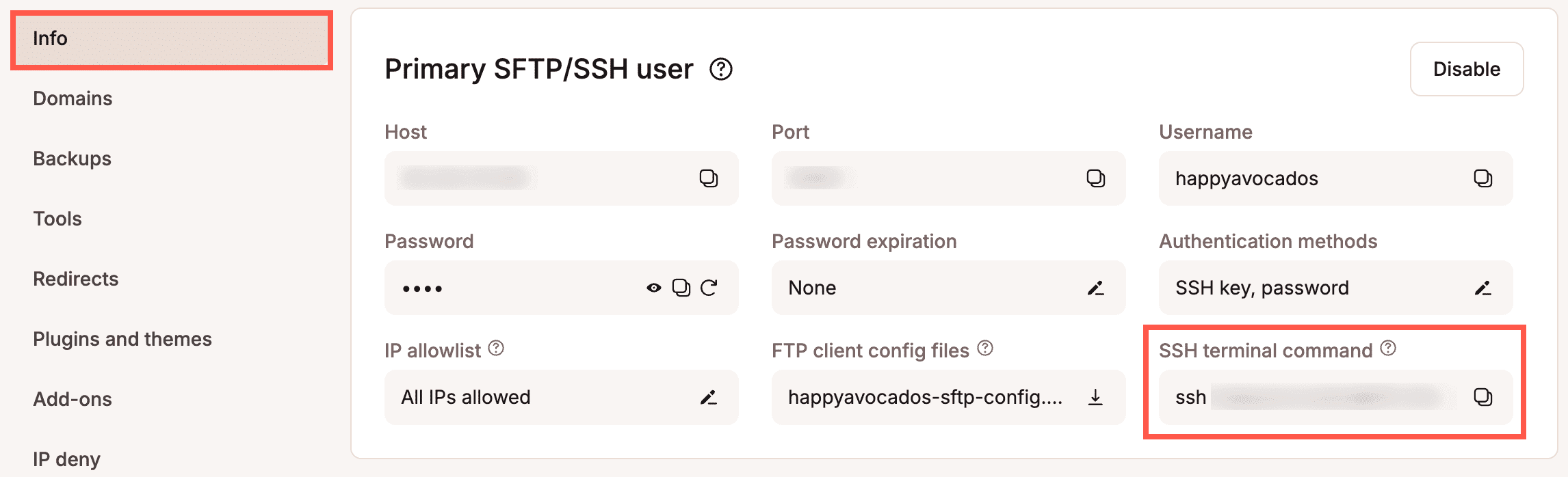 Comando terminale SSH per il vostro sito.
