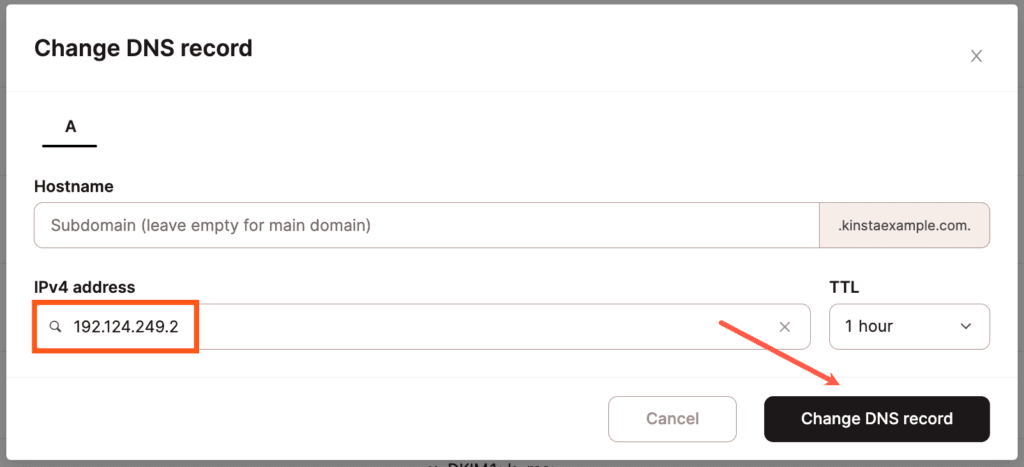 Aggiornare il record A del dominio in DNS di Kinsta
