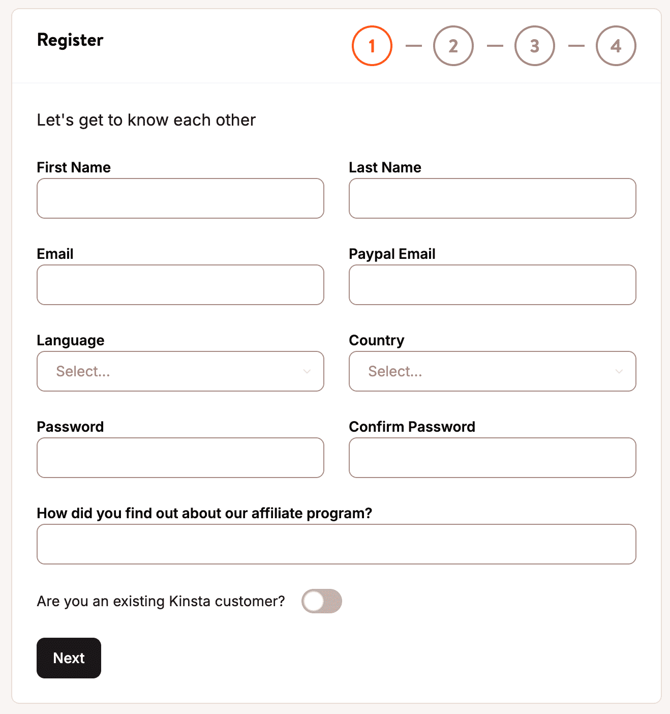Registriere dich als Kinsta-Affiliate
