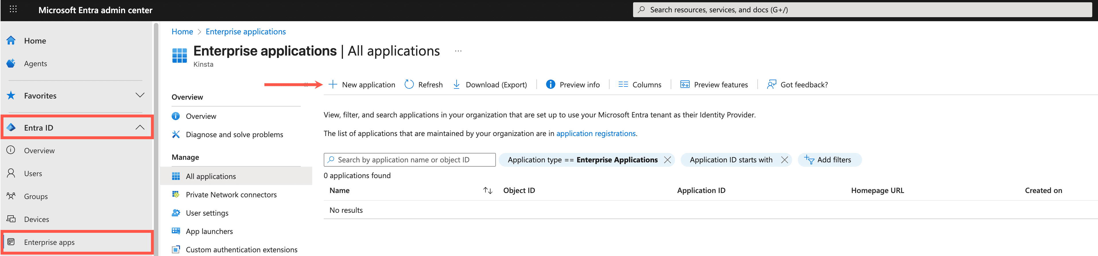 Erstelle eine neue Anwendung in Microsoft Entra
