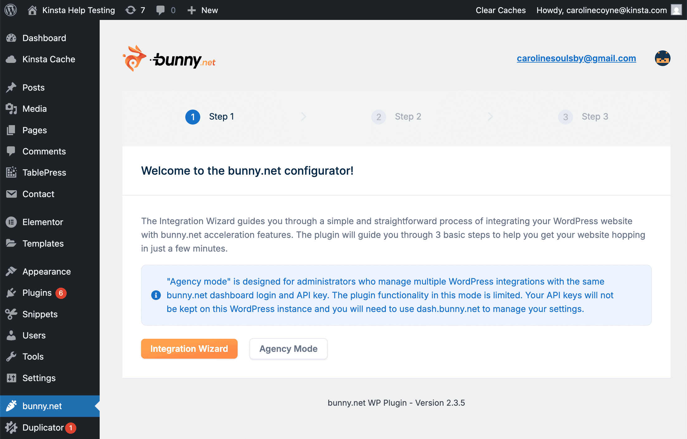 Starte den bunny.net-Integrationsassistenten