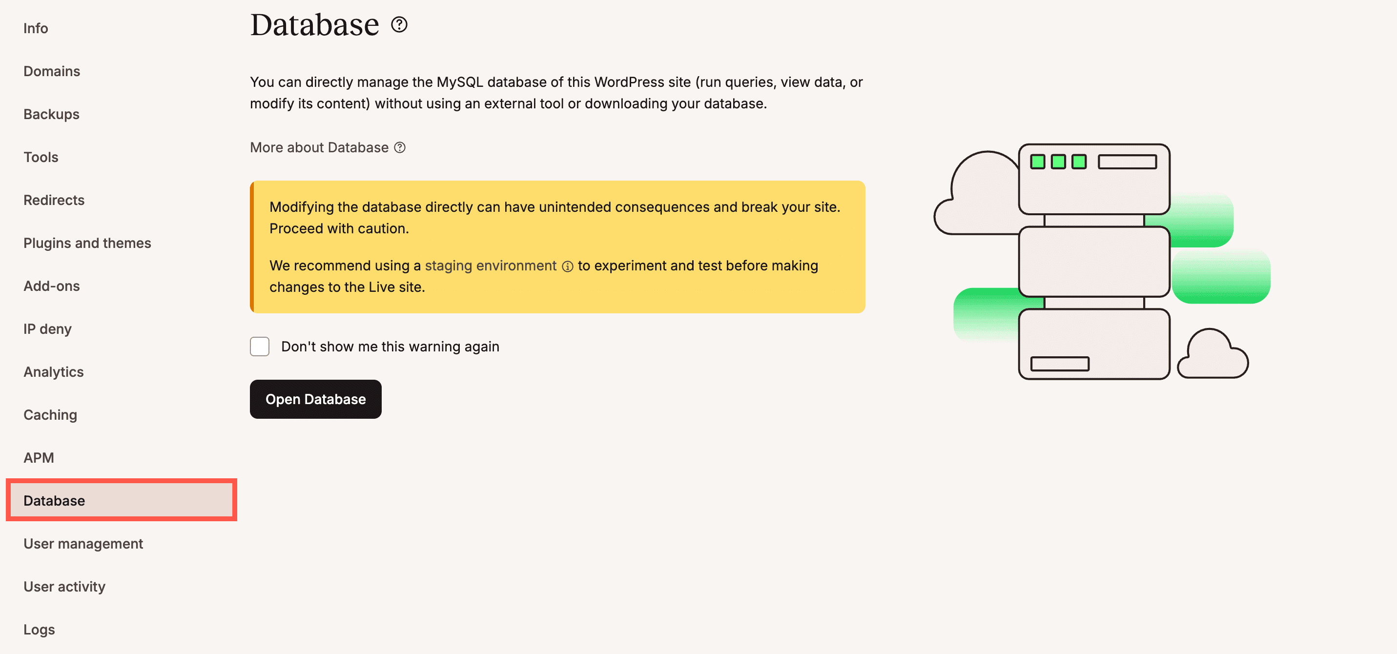 Greife auf den Datenbankmanager zu