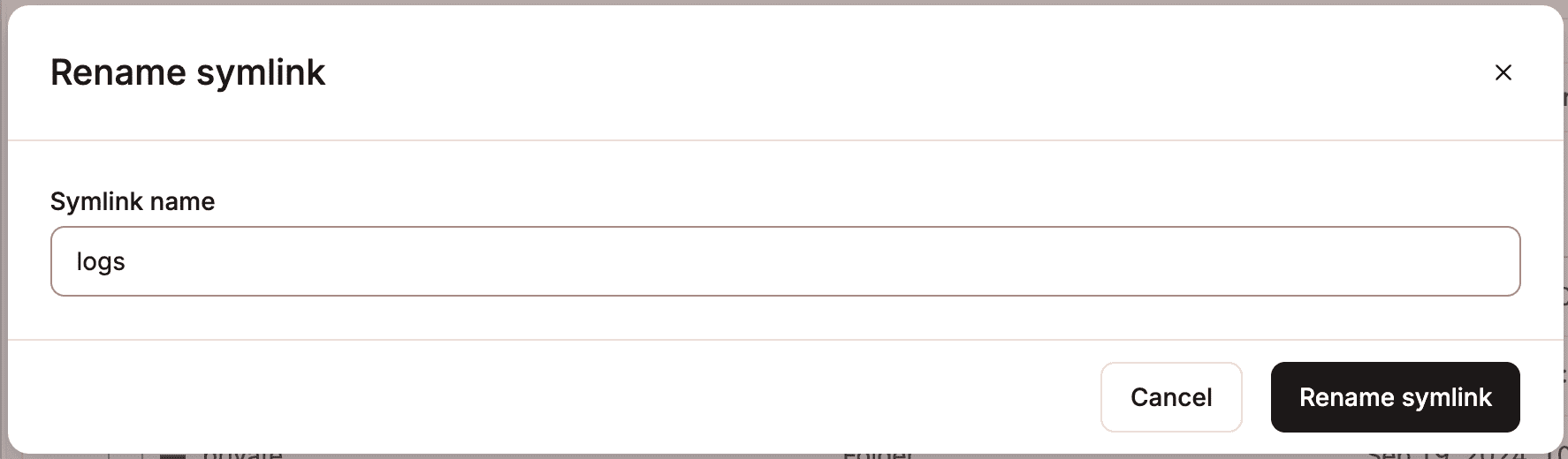 Rename a symlink in MyKinsta's File Manager.