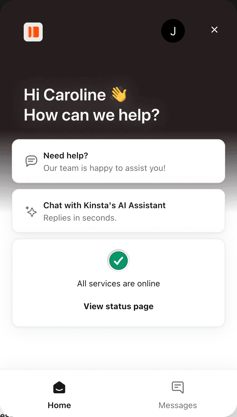 Stuur een bericht in MyKinsta.