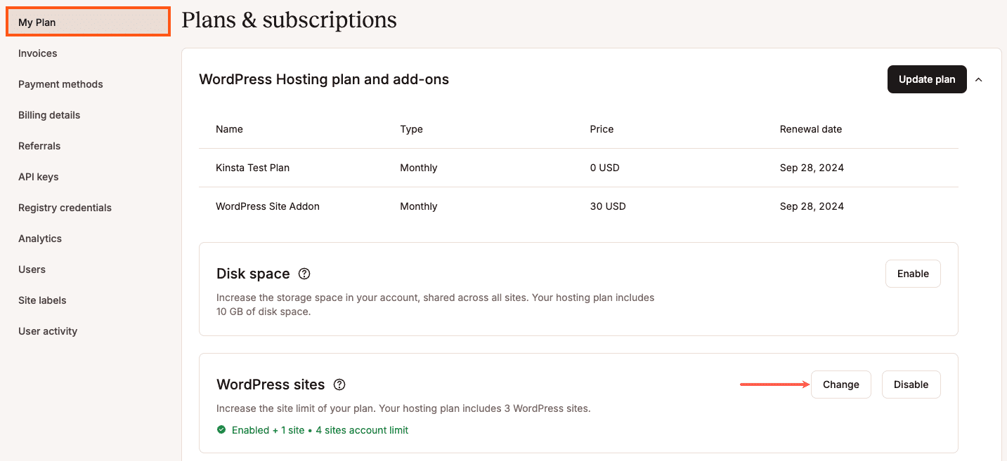 Cambia el número de sitios en tu add-on de sitios de WordPress.