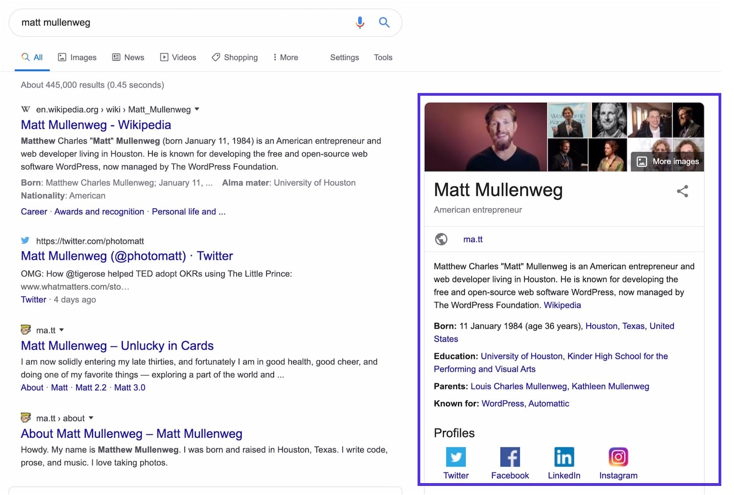 Matt Mullenweg Knowledge-Panel