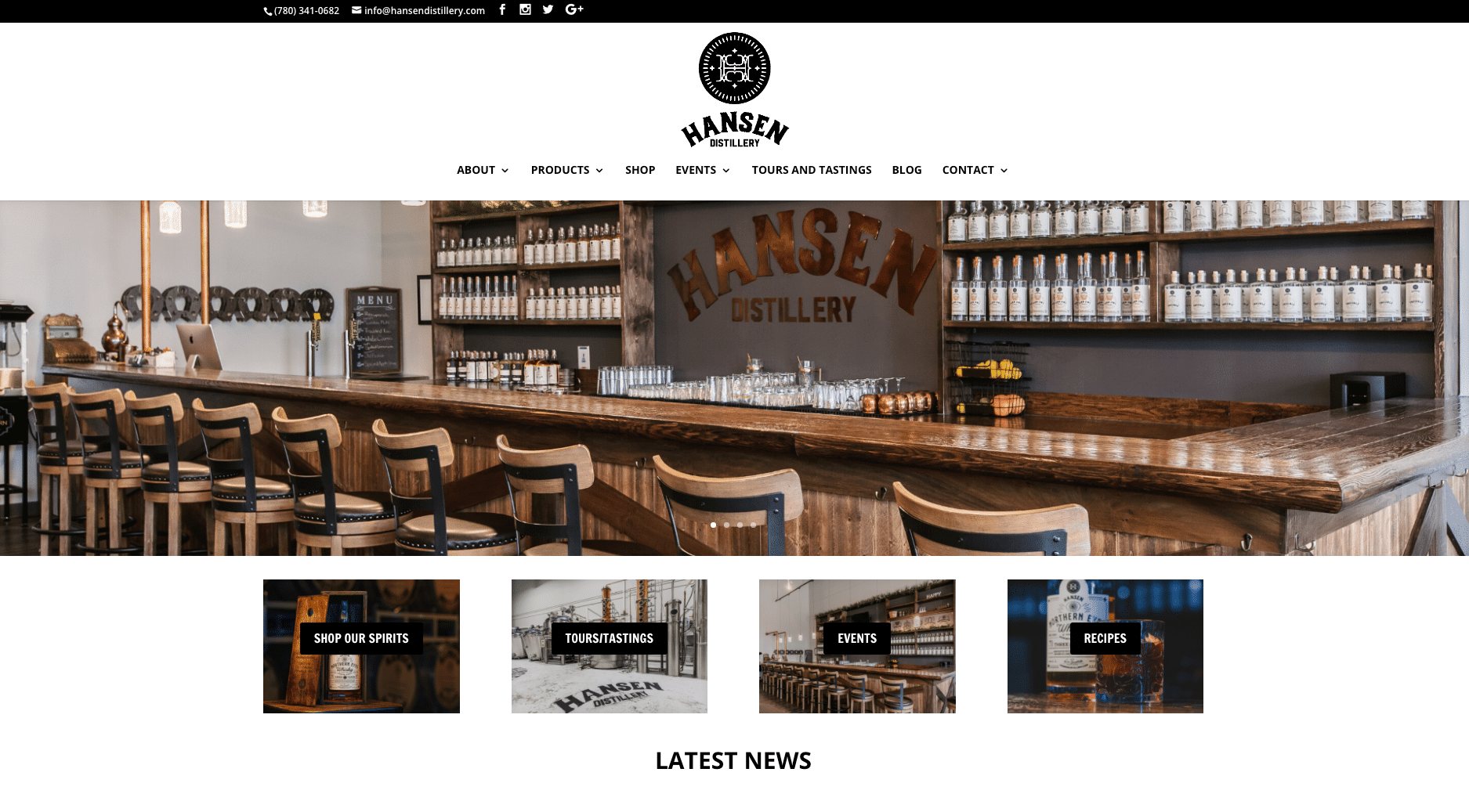 Hansen Distillery, Spirituosen und Veranstaltungsort 