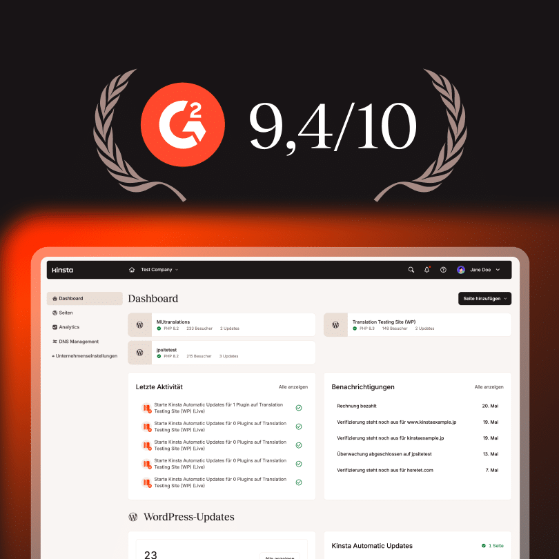 G2-Symbol mit der MyKinsta-Bewertung