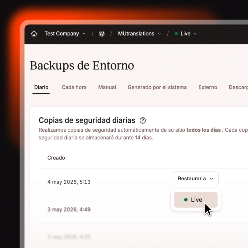Copias de seguridad en MyKinsta
