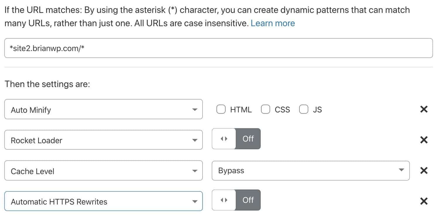 Créer une règle de page Cloudflare sélective pour cibler un sous-site WordPress.