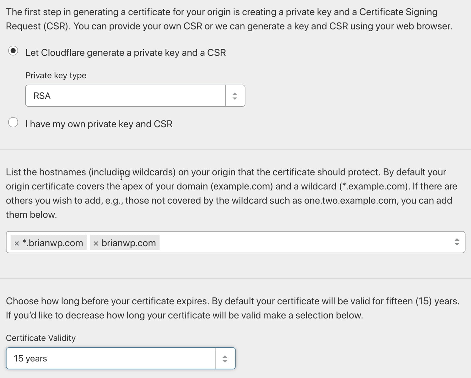 Générer un certificat Cloudflare origin.