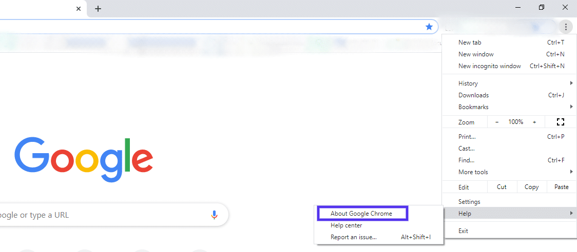 La section “À propos ” de Google Chrome