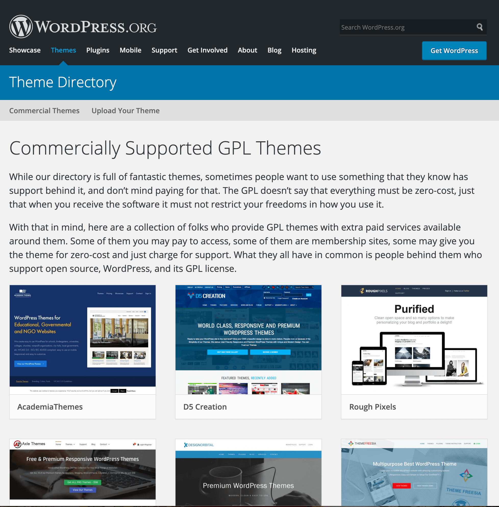 Homepage de temi commerciali di WordPress