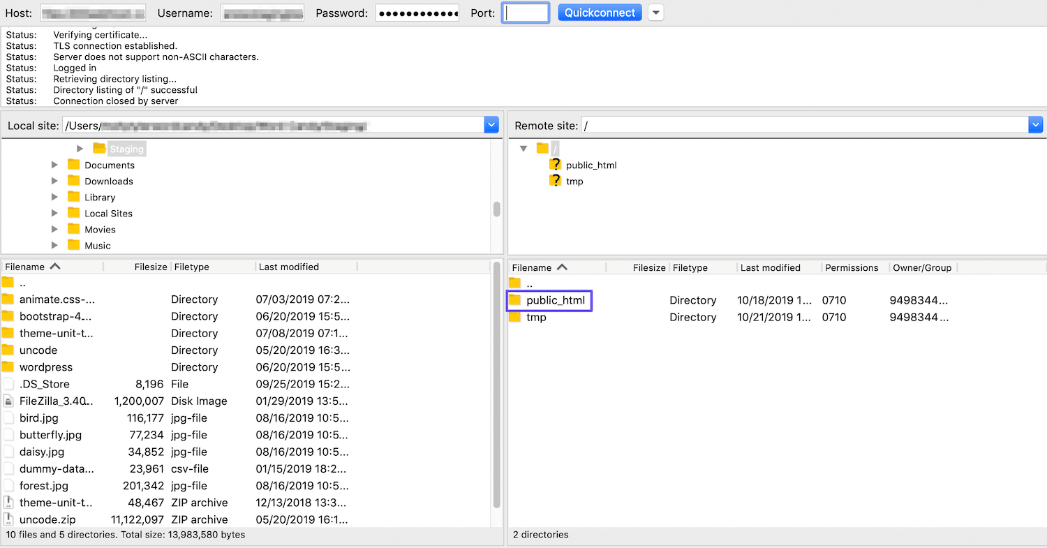 FTP経由でpublic_htmlディレクトリにアクセス