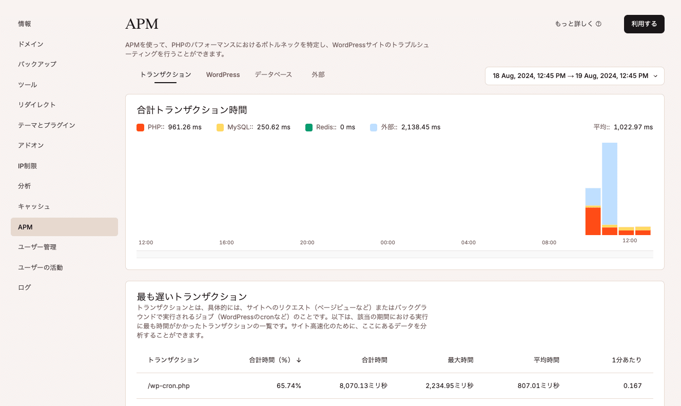 Kinsta APM（アプリケーションパフォーマンス監視）ツール