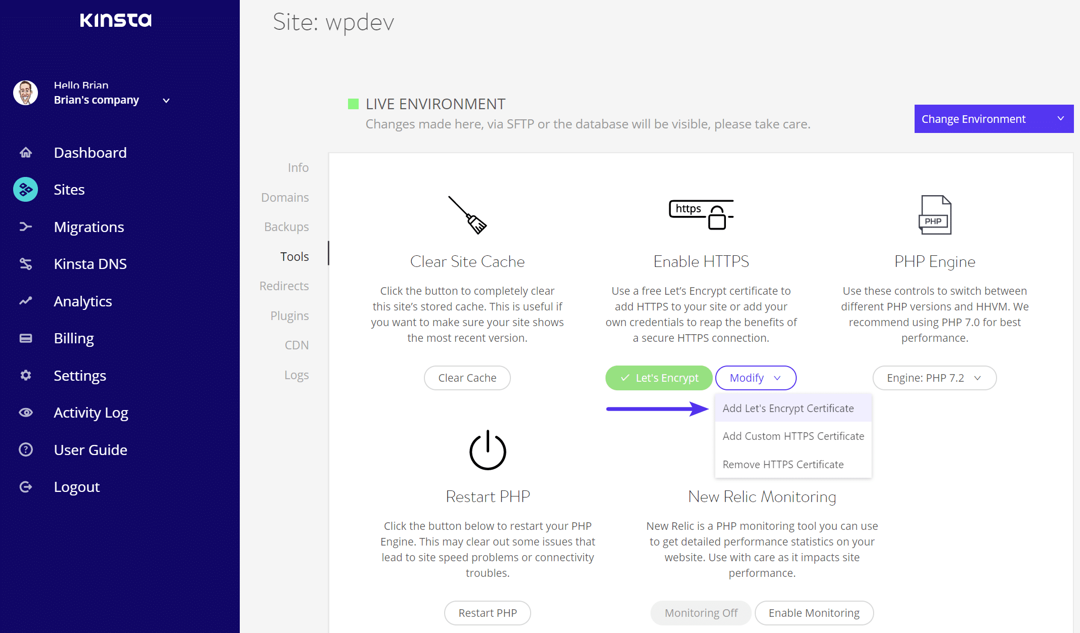 Add Let's Encrypt certificate Voeg een Let's Encrypt certificaat toe