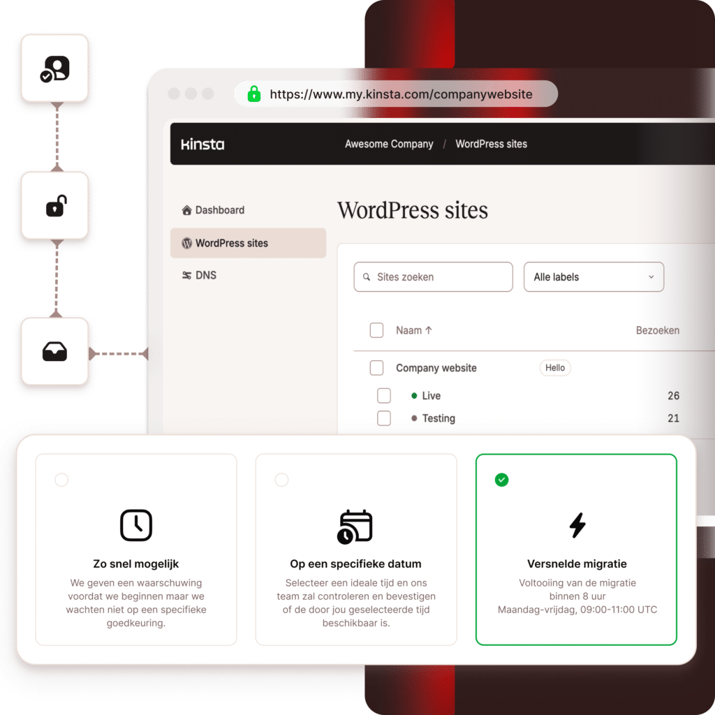 Het MyKinsta-platform toont verschillende opties