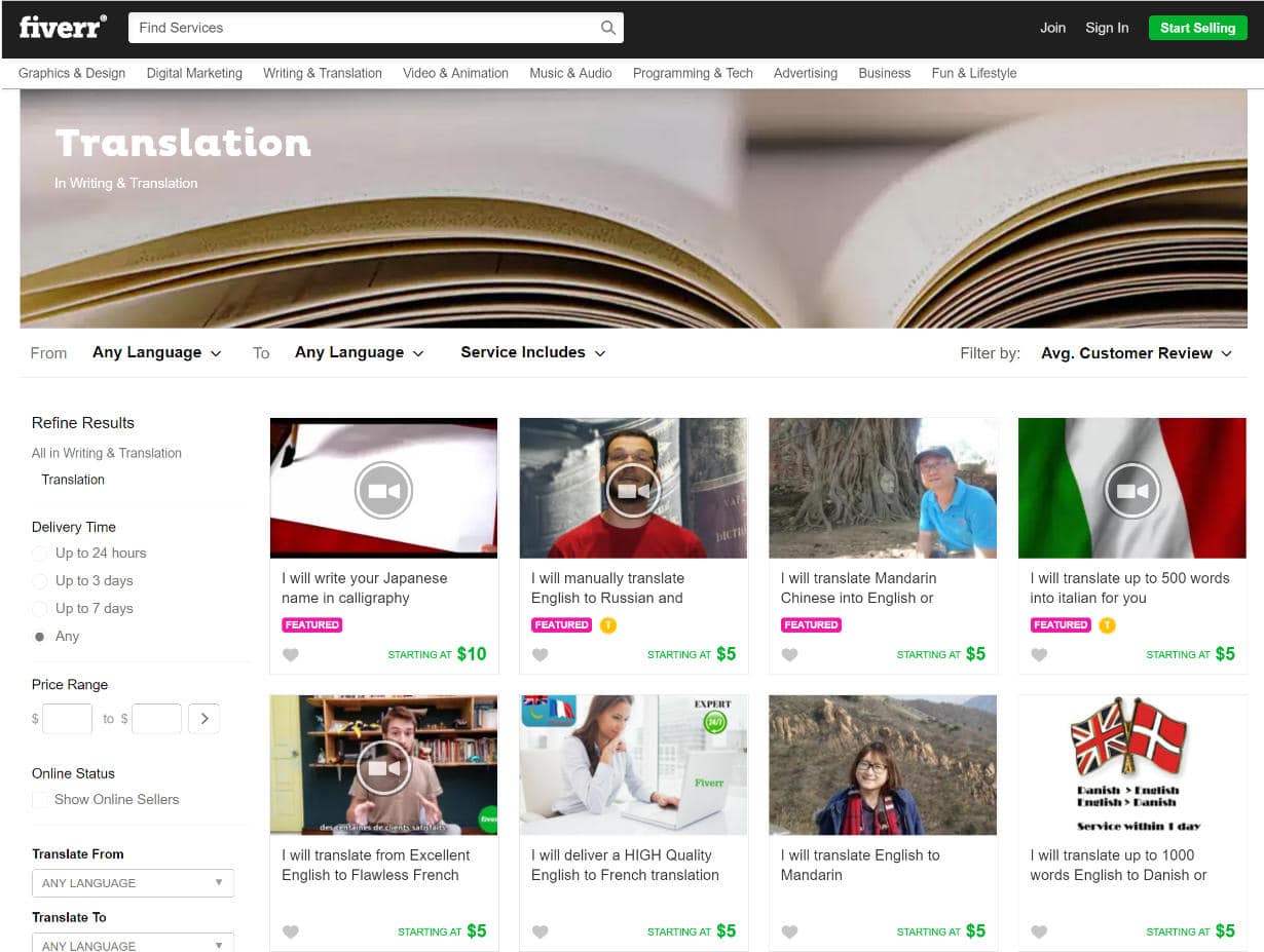 Fiverr translate Tradutores no Fiverr
