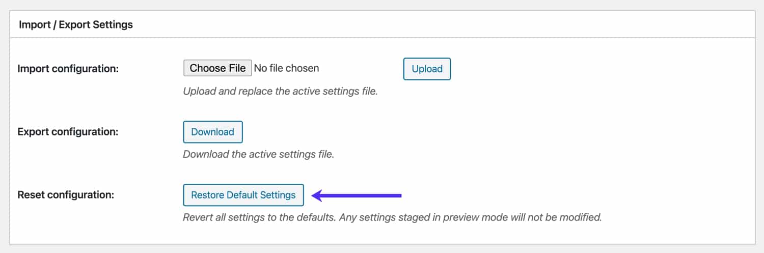Redefinir o Cache total W3 para as configurações padrão.