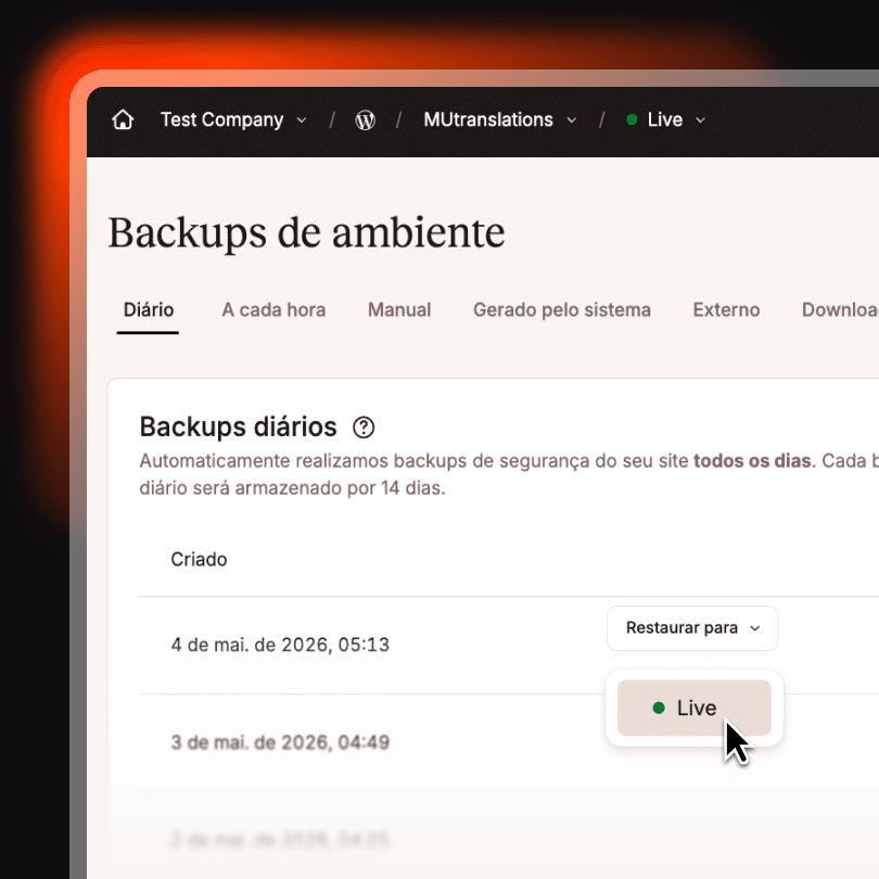 Backups no MyKinsta