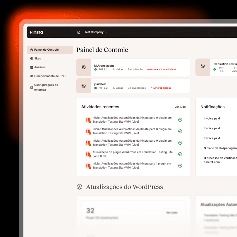 Painel do MyKinsta