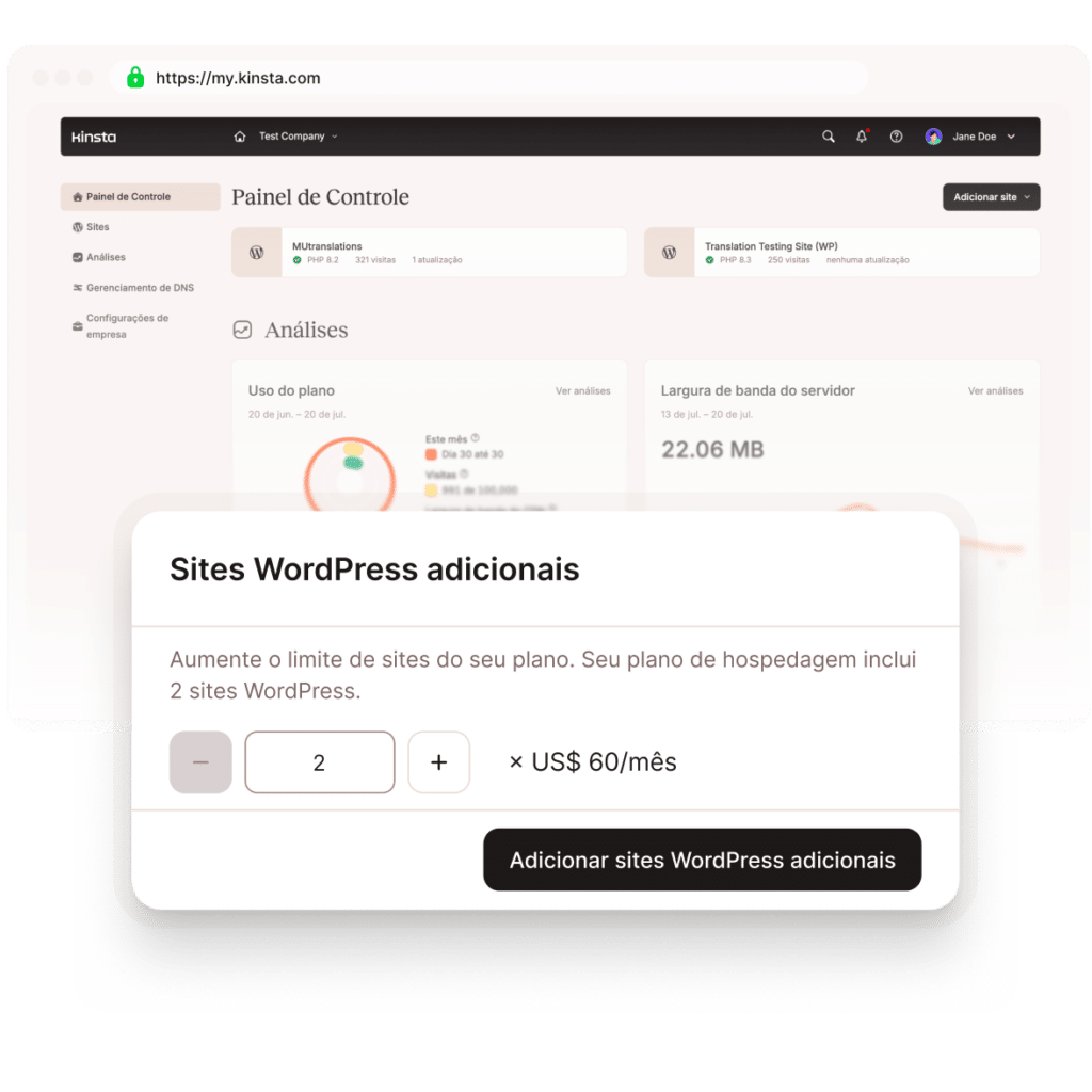 Adicione sites adicionais do WordPress no MyKinsta