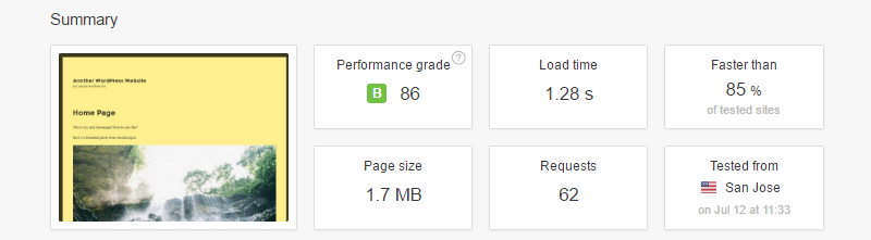 Speed test with no lazy loading plugin 画像と動画ありのサイト速度(遅延読み込みプラグインなし)