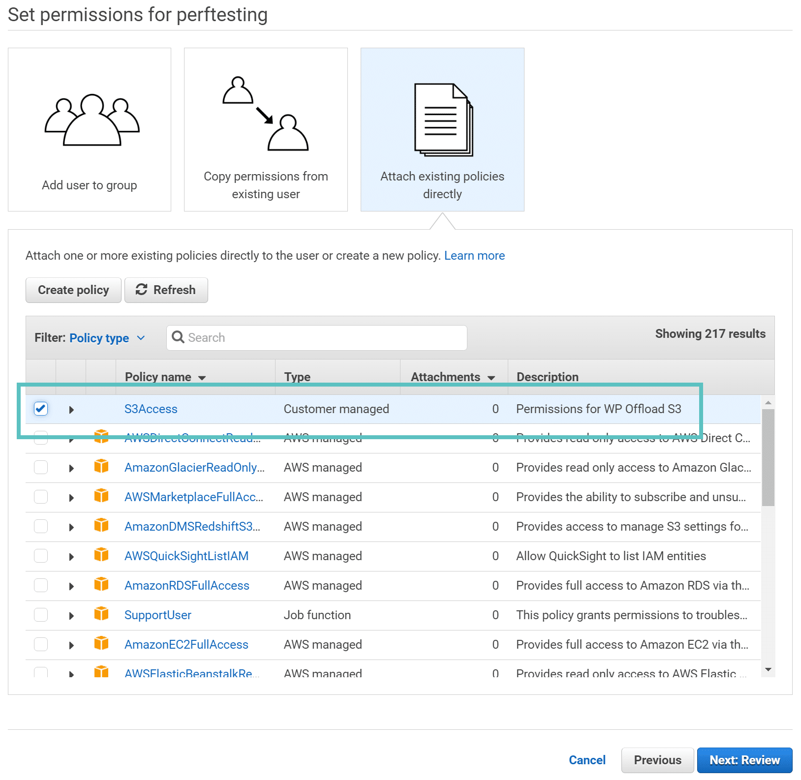 aws permissions user