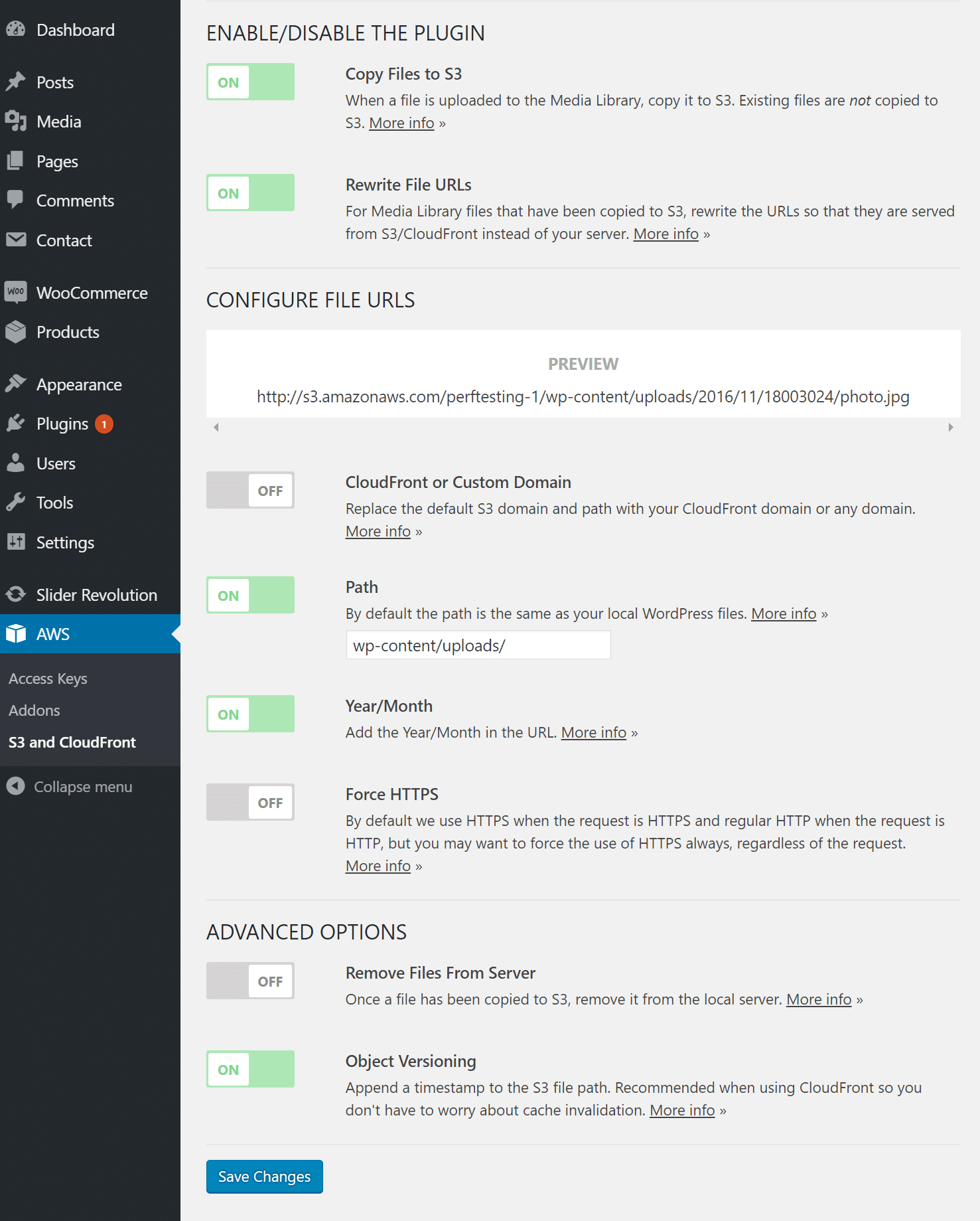 aws plugin settings