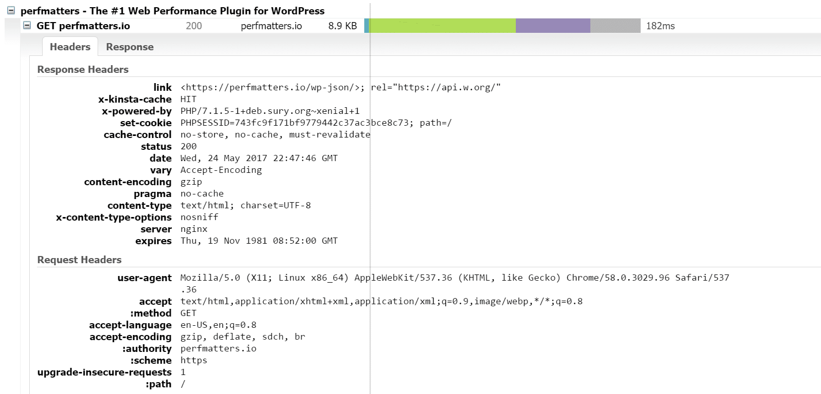 HTTP Antwort Header in GTmetrix