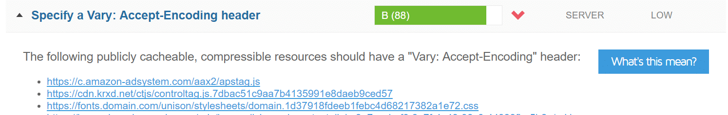 Spezifiziere einen vary: accept-encoding header