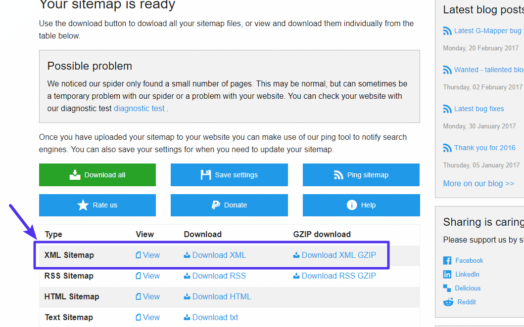 Download do sitemap