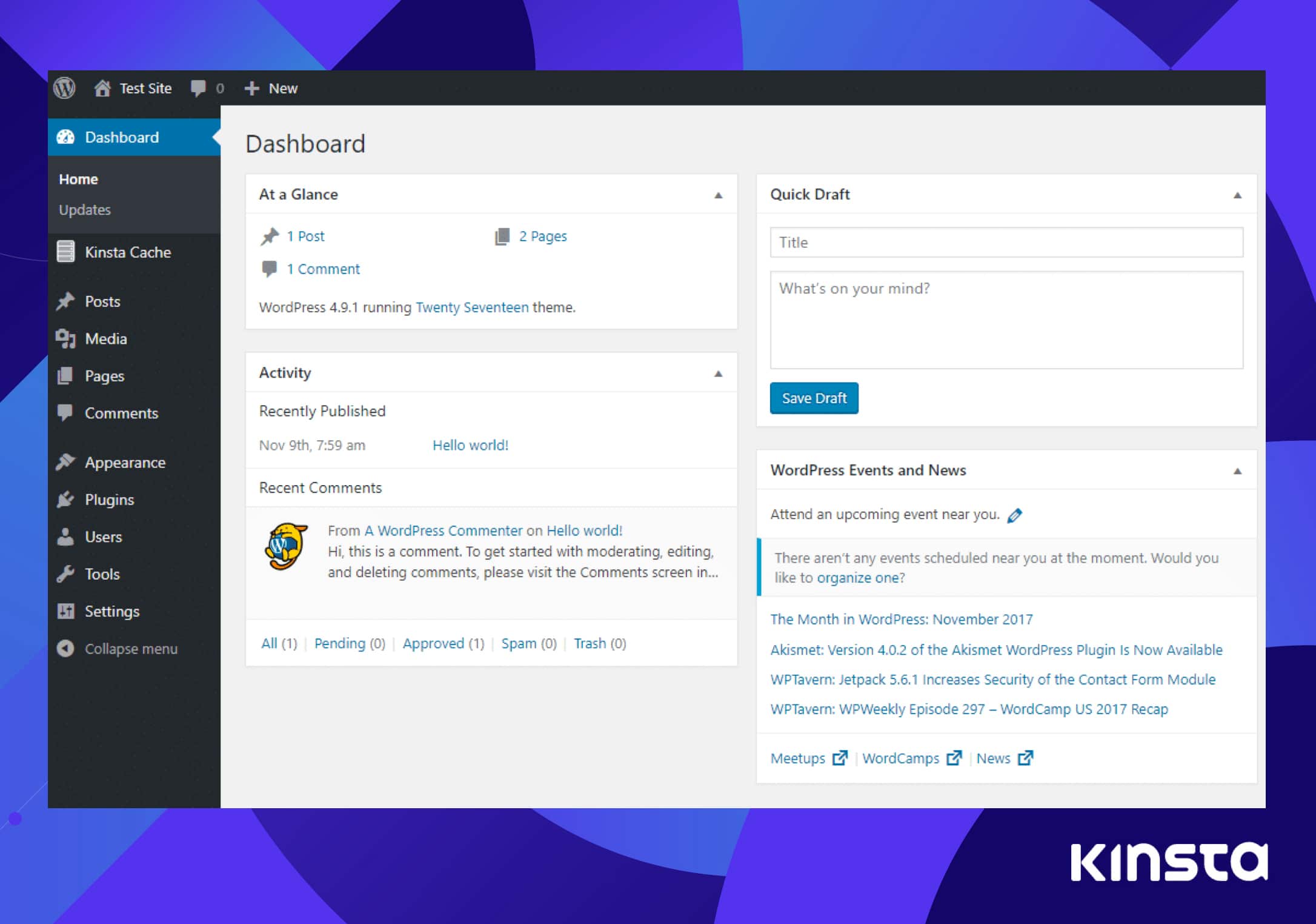 Le tableau de bord WordPress