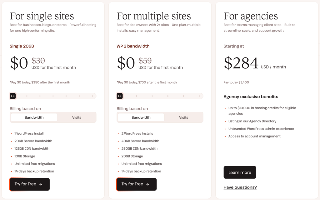 A picture showing some of Kinsta plans.