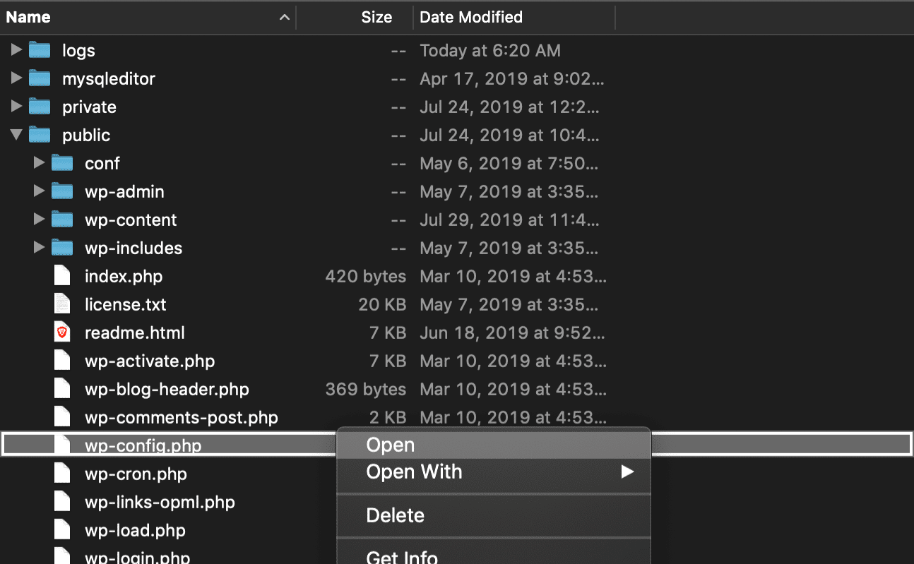 Download wp-config.php bestand