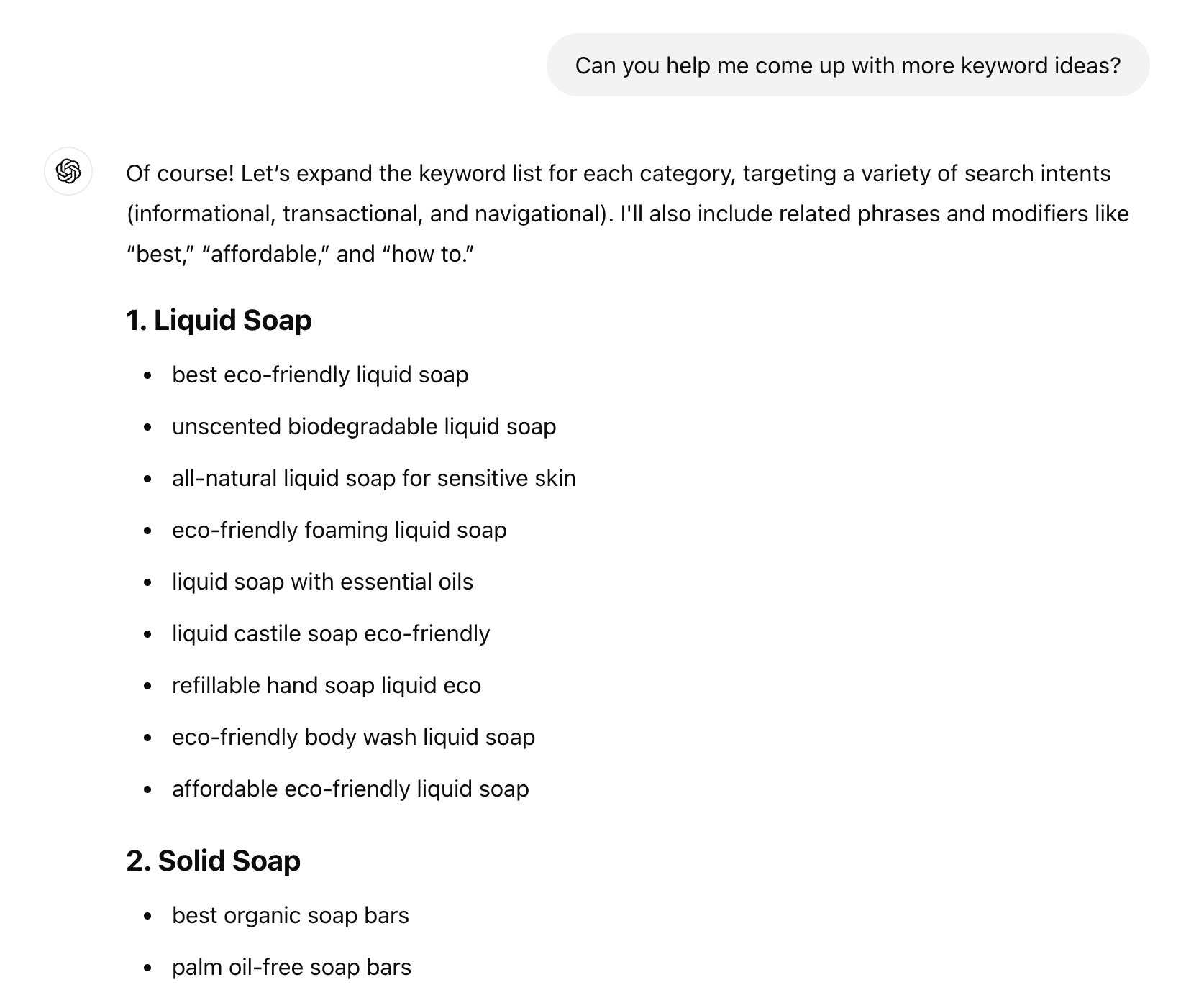 Using ChatGPT for Keyword Research