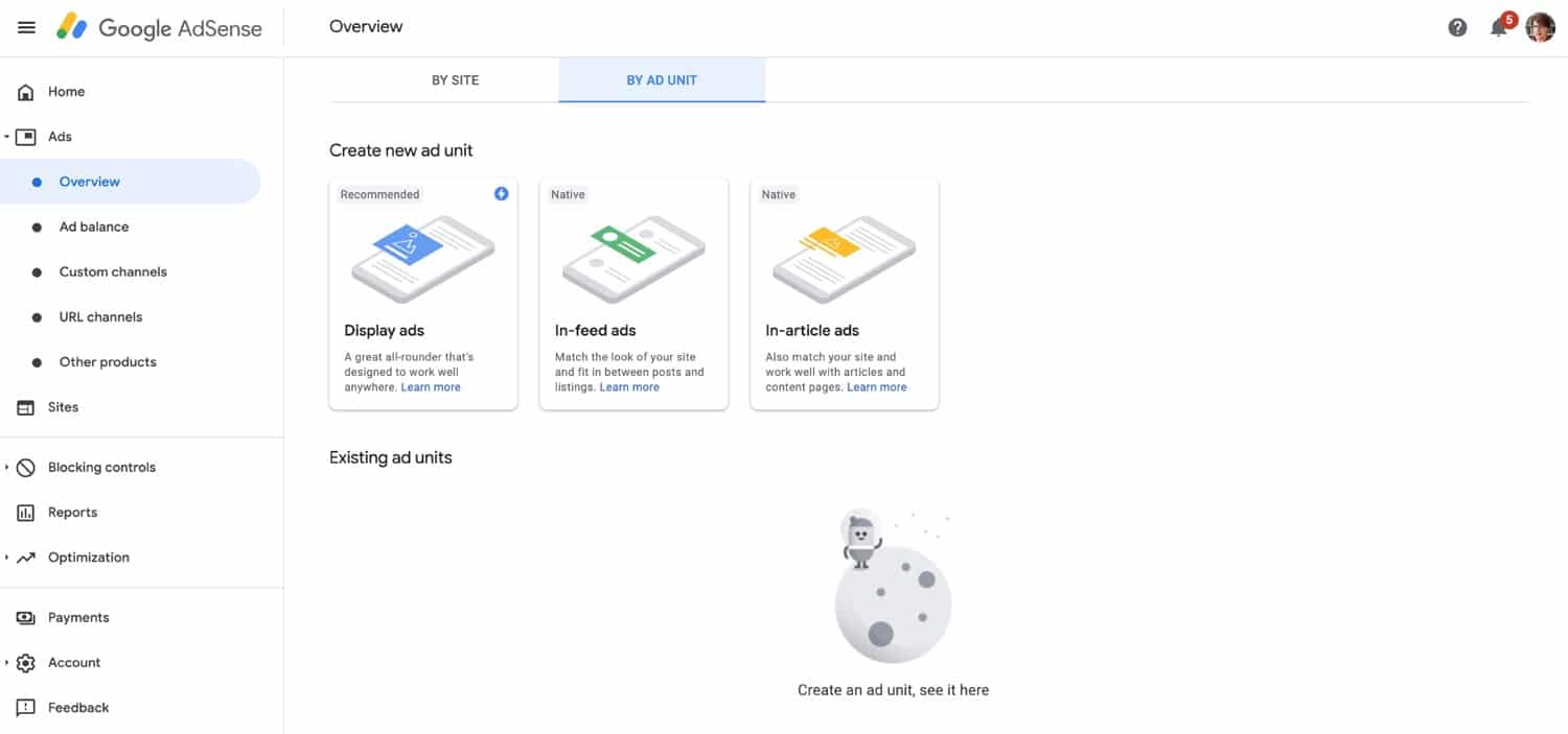 Ad Unit tab in Adsense
