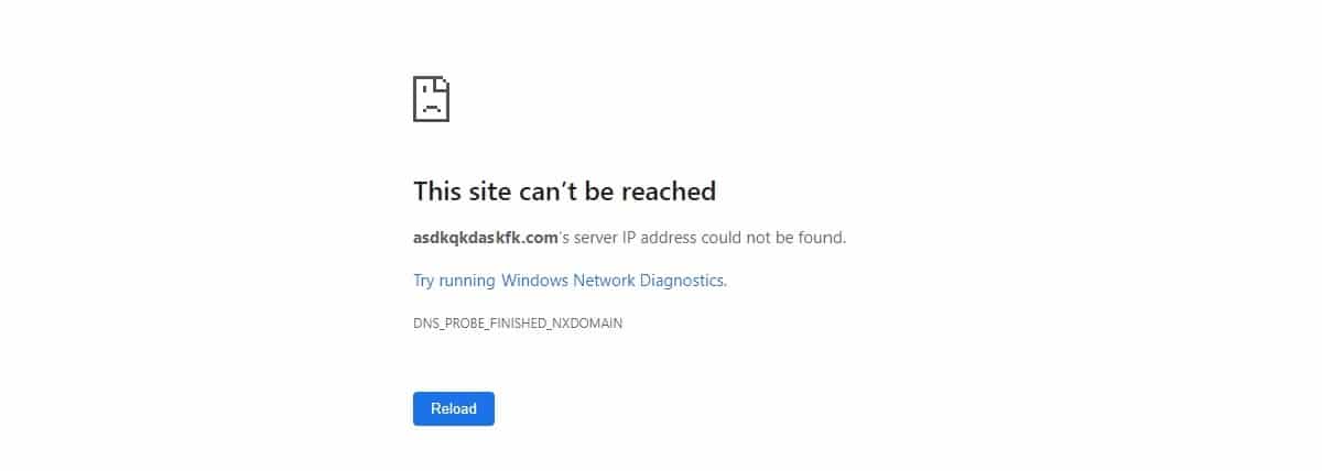 Nicht existierende DNS Probe Fehlerseite