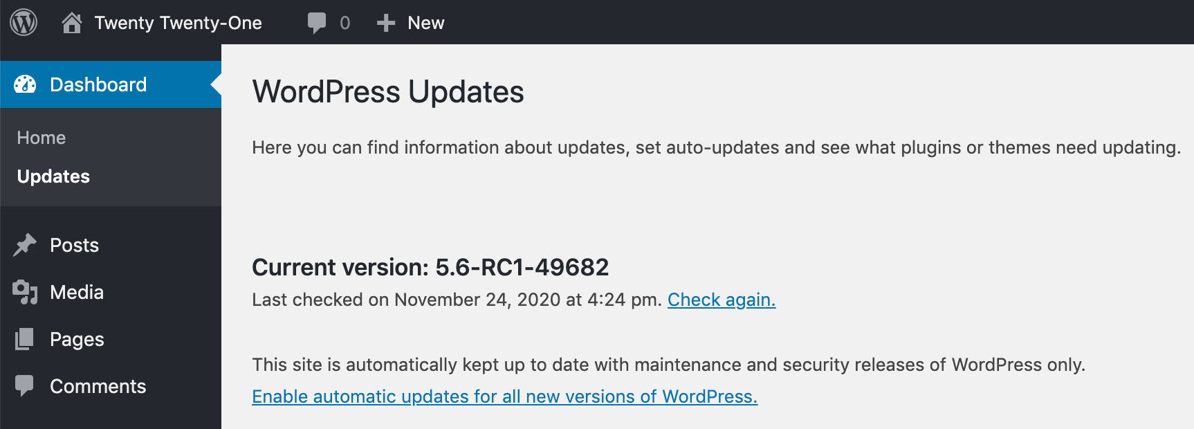 Activer les mises à jour automatiques pour toutes les nouvelles versions de WordPress