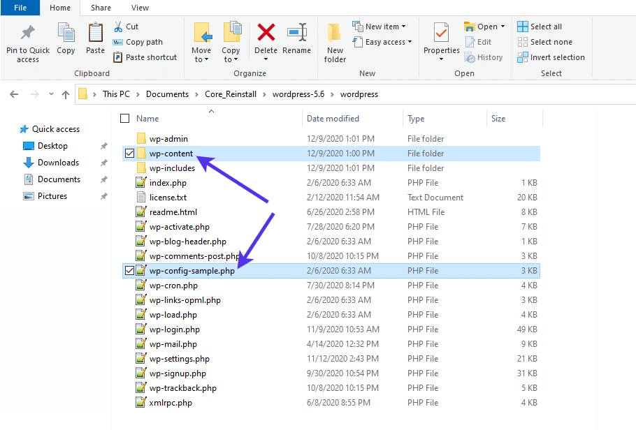 wp-contentフォルダとwp-config.phpファイルは上書きしない
