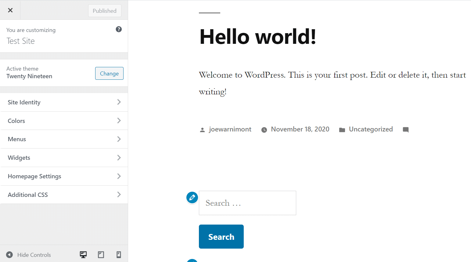 WordPressでサイトの識別、色、メニューなどをカスタマイズ