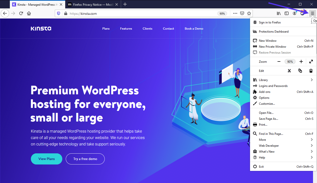 Limpando o cache no navegador Firefox.